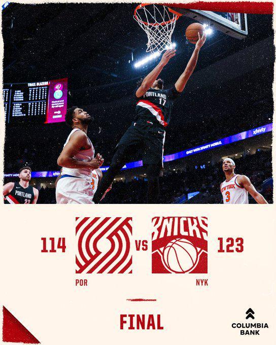 開拓者不敵尼克斯結束5連勝 阿夫迪亞傷退楊瀚森DNP